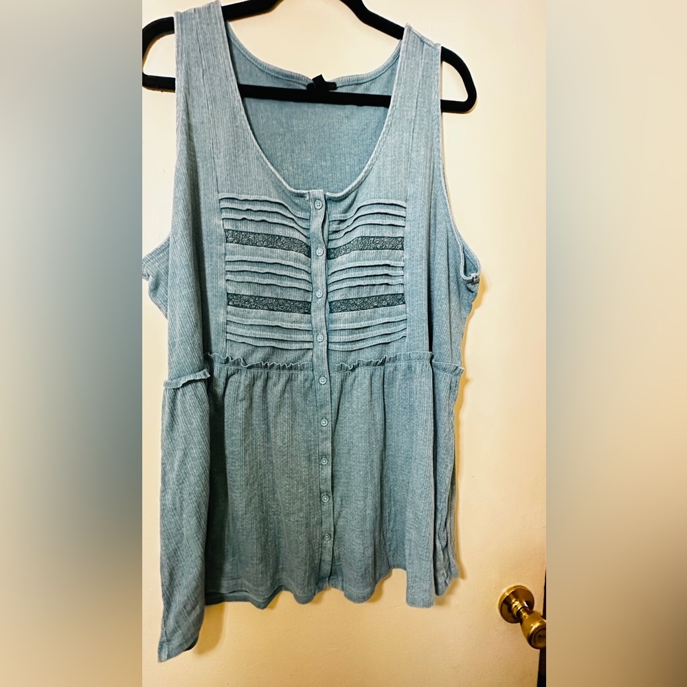 torrid Teal Ribbed Button-Front Tunic Tank